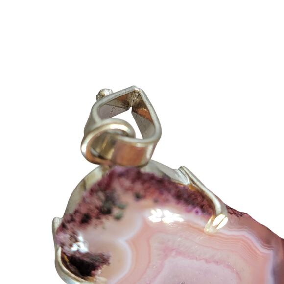 Pink Agate Slice Pendant – Sterling Silver Handmade 2.5" Crystal Necklace - Picture 10 of 10